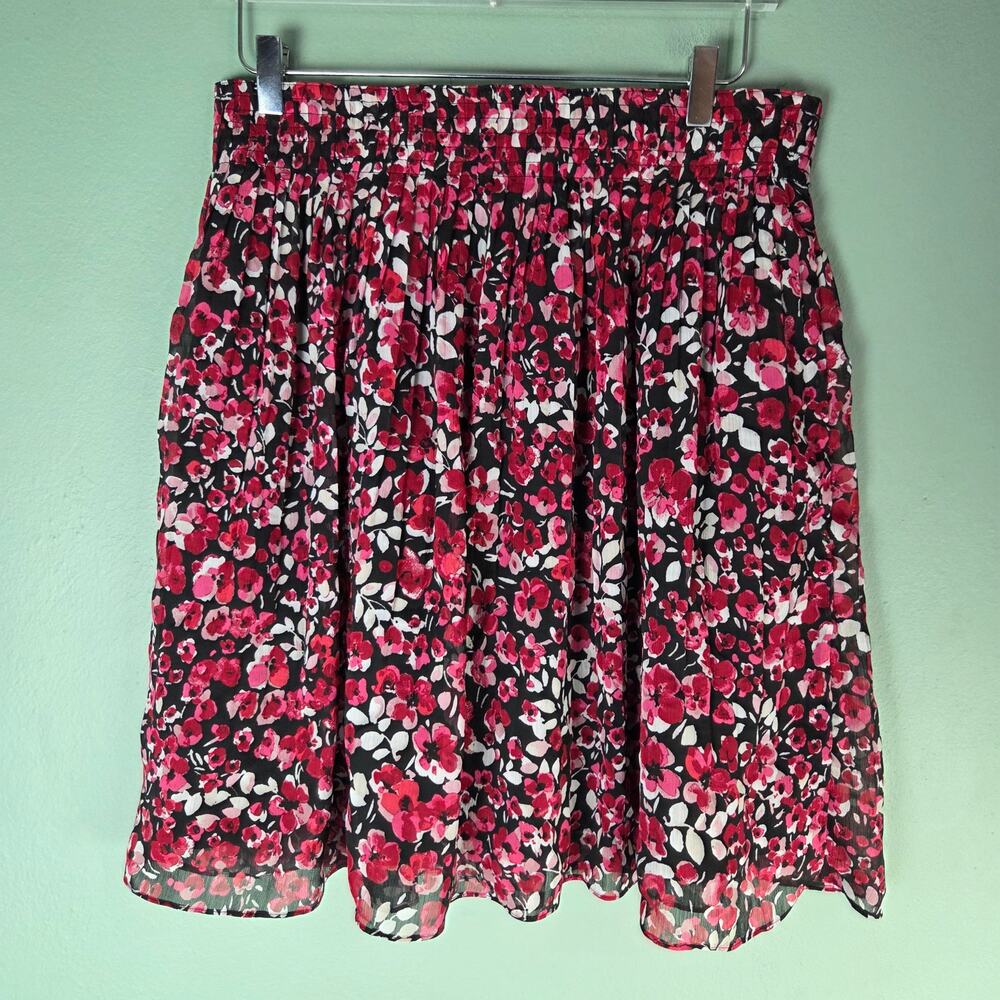 White House Black Market Womens Medium Red Floral Full Pleated Pull On Skirt